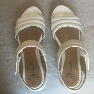 White Clark’s wedge sandals